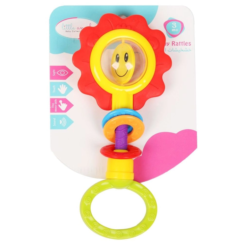 Baby Flower Teether - Rattle Shaker 3 clacker spinning rings