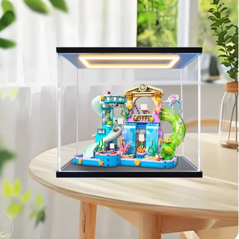 Clear Acrylic Display Case (42630) - 11.81x11.81x9.84in. Black Bottom+Top Light