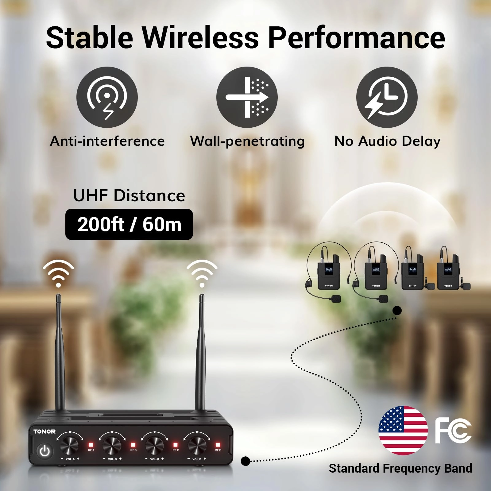Wireless Microphones System - 4 UHF