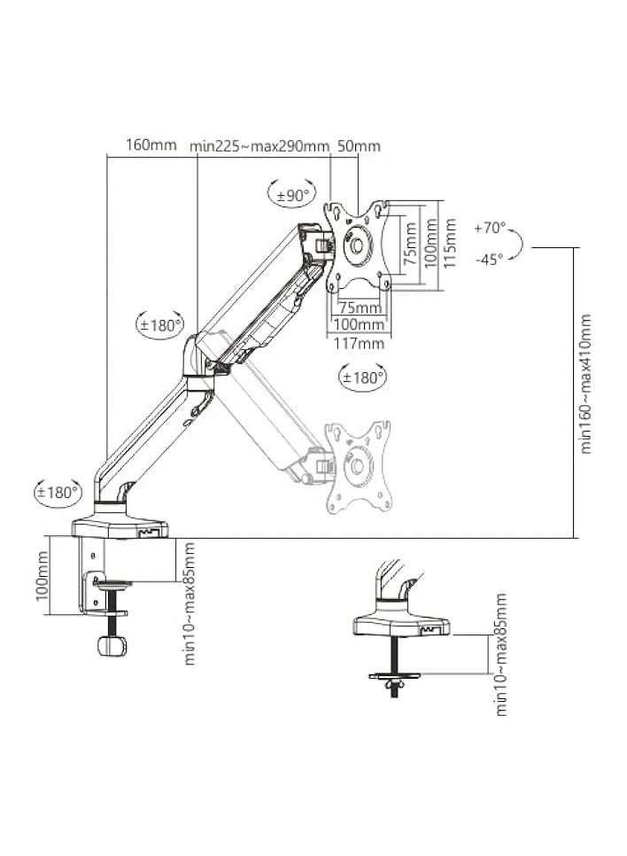 Monitor Mount Arm - Single 20 to 32 inches 75x75mm and 100x100mm