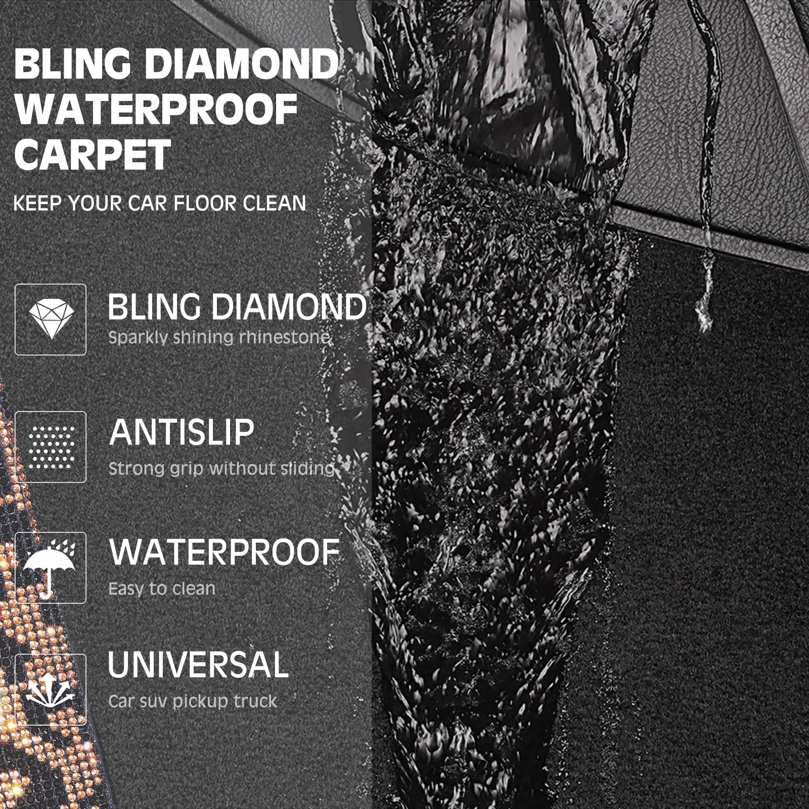 Bling Diamond Car Mats - 4.0 Count Universal Fit