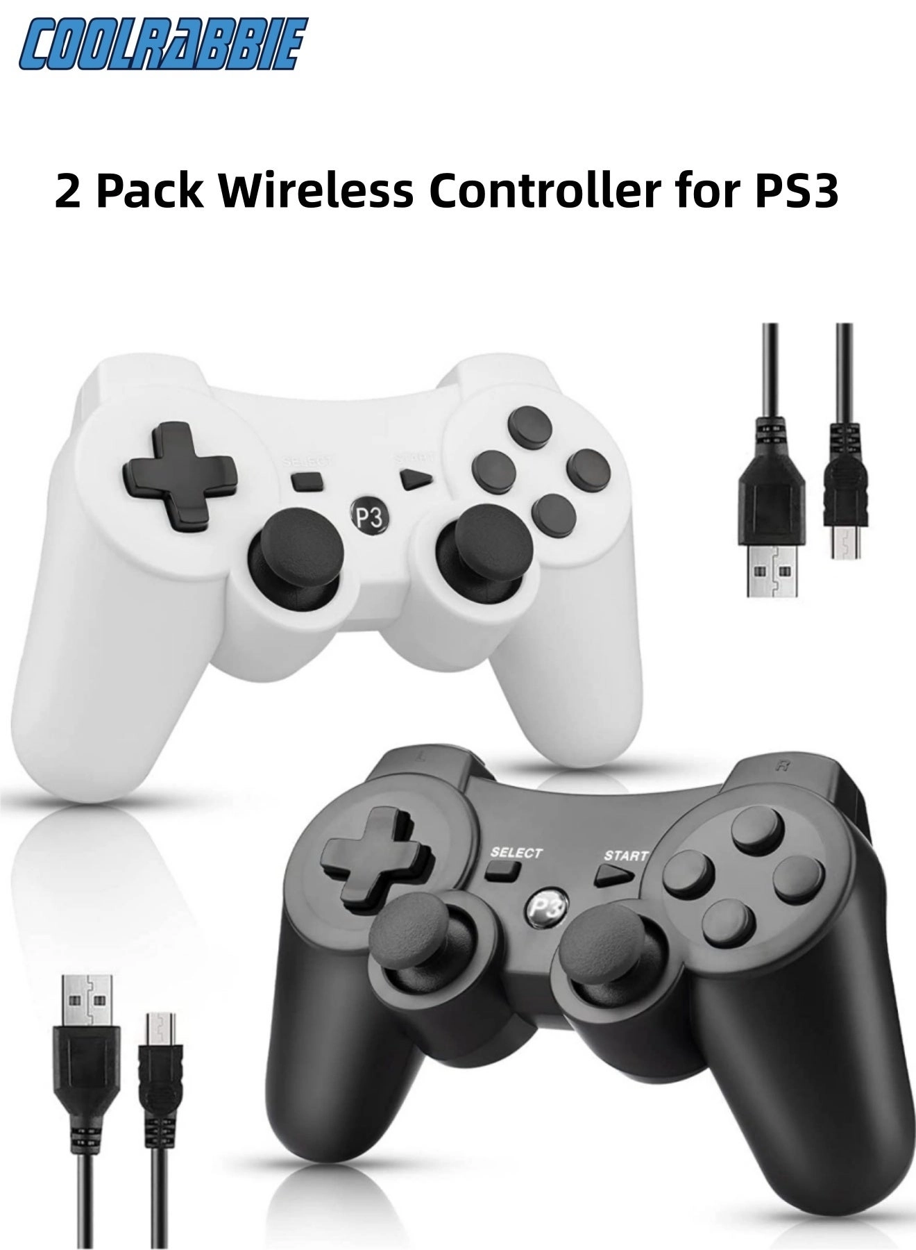 CoolRabbie Replacement Gaming Pad for PS3 Controller - Black White PlayStation 3