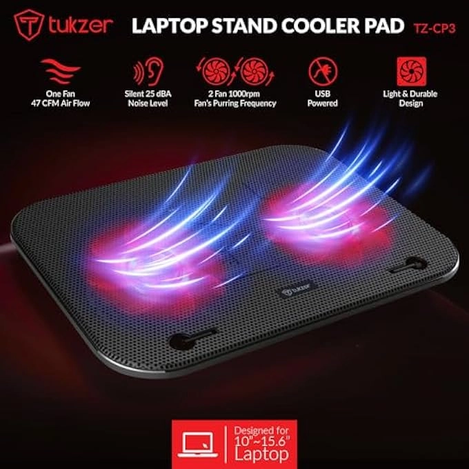 LAPTOP COOLING PAD - 2-RED-LED FANS 10-TO-15.6-INCH