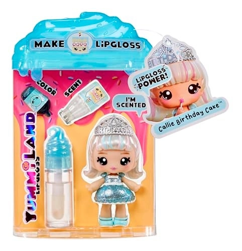 Yummiland Callie Birthday Cake Lipgloss Doll - 4" DIY Lip Gloss Kit Ages 4+