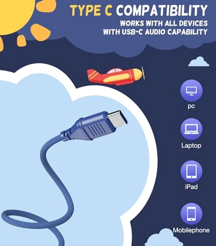 USB Type C Kids Headphones Wired Headphone