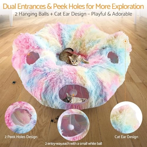 Cat Tunnel - 86L x 68W x 21.6H centimeters long-hair plush