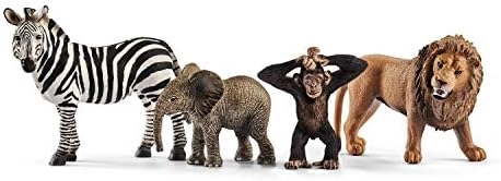 schleich lion + zebra + African elephant baby + chimpanzee boy - Wild Life