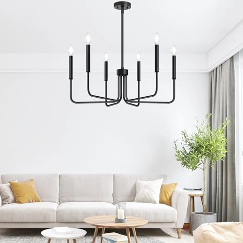 6-Light Farmhouse Chandelier - Black Indoor
