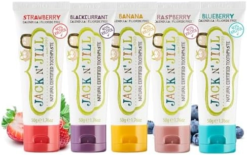 Jack N' Jill Natural Certified - 40% Xylitol Organic Fruit Toothpaste 6 months and up 1.76 oz (Pack of 5)