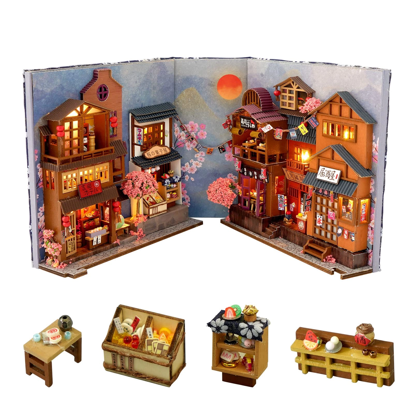 WangChuan-HT Book Nook Model Kit - Cherry Blossom Alley