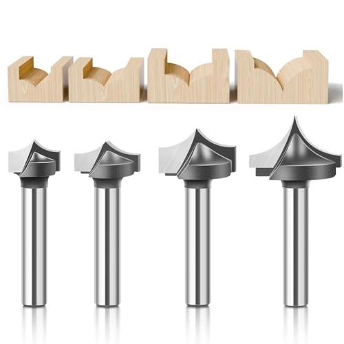 WSOOX Point Cutting Round Over Bit Set - 1/2",5/8",3/4",7/8" 1/4" 4PCS