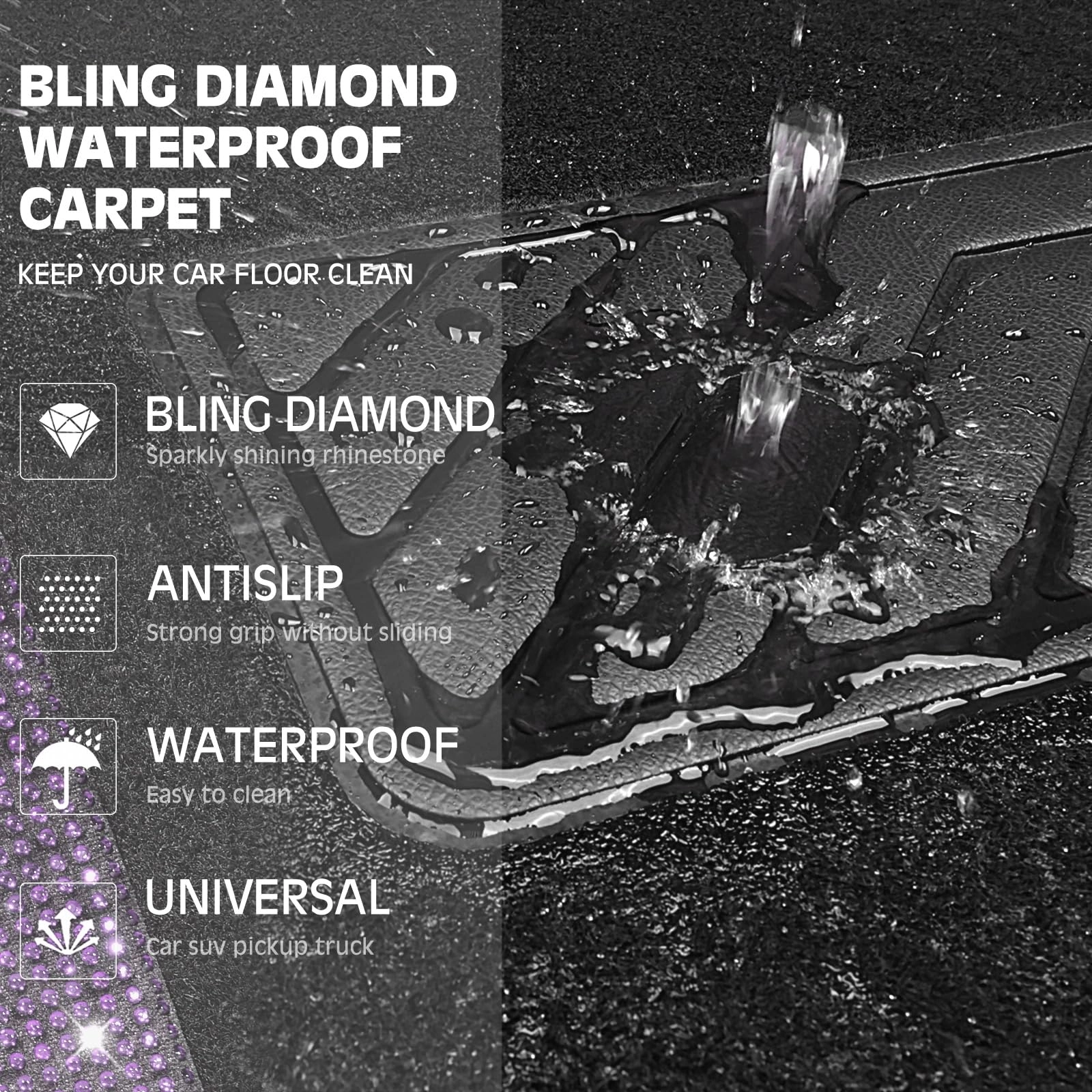 Bling Diamond Car Mats - 4.0 Count Universal Fit