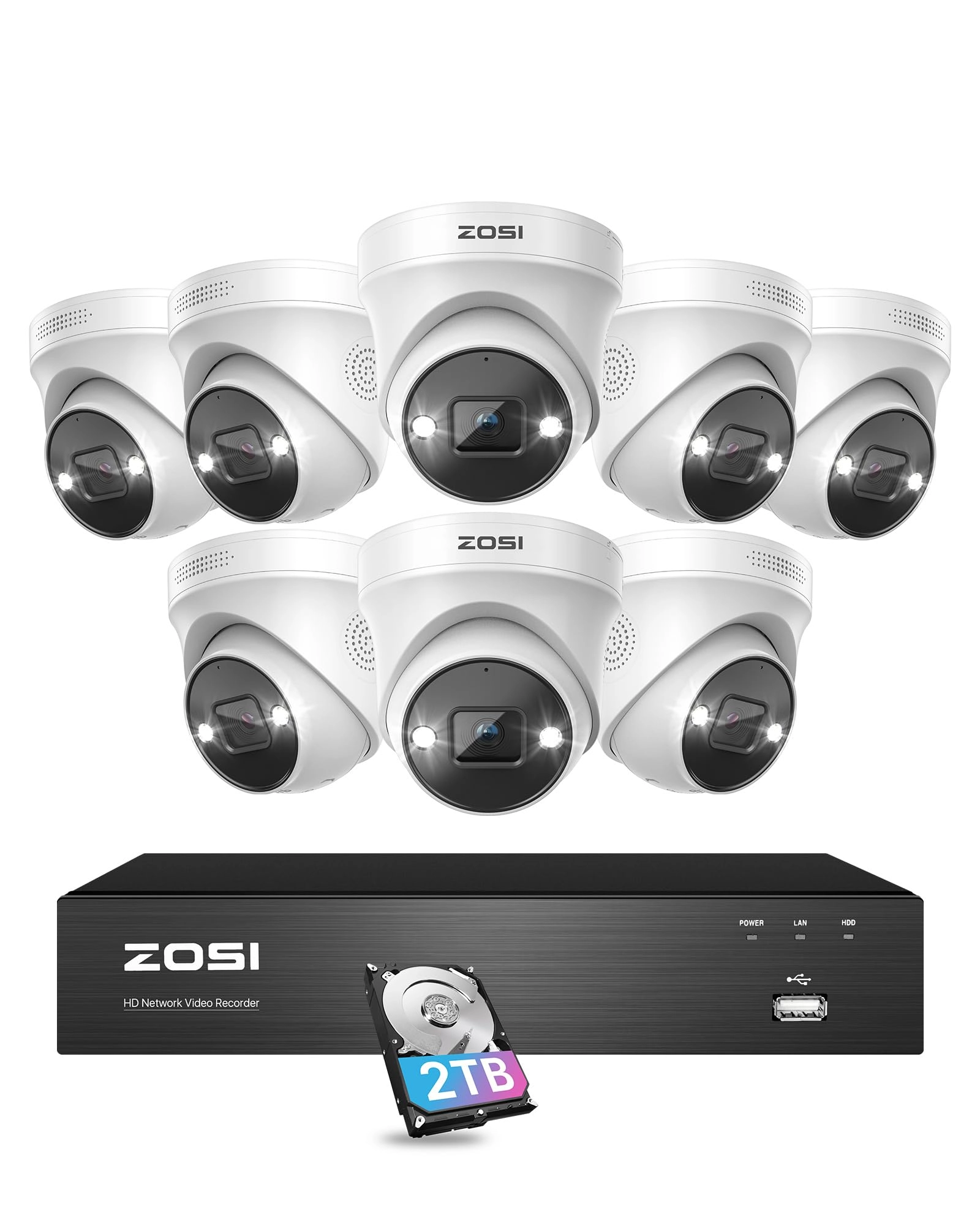 4K 8MP POE Camera - 8pcs + 8 Port 16CH 4K 8MP NVR - 16CH 2TB