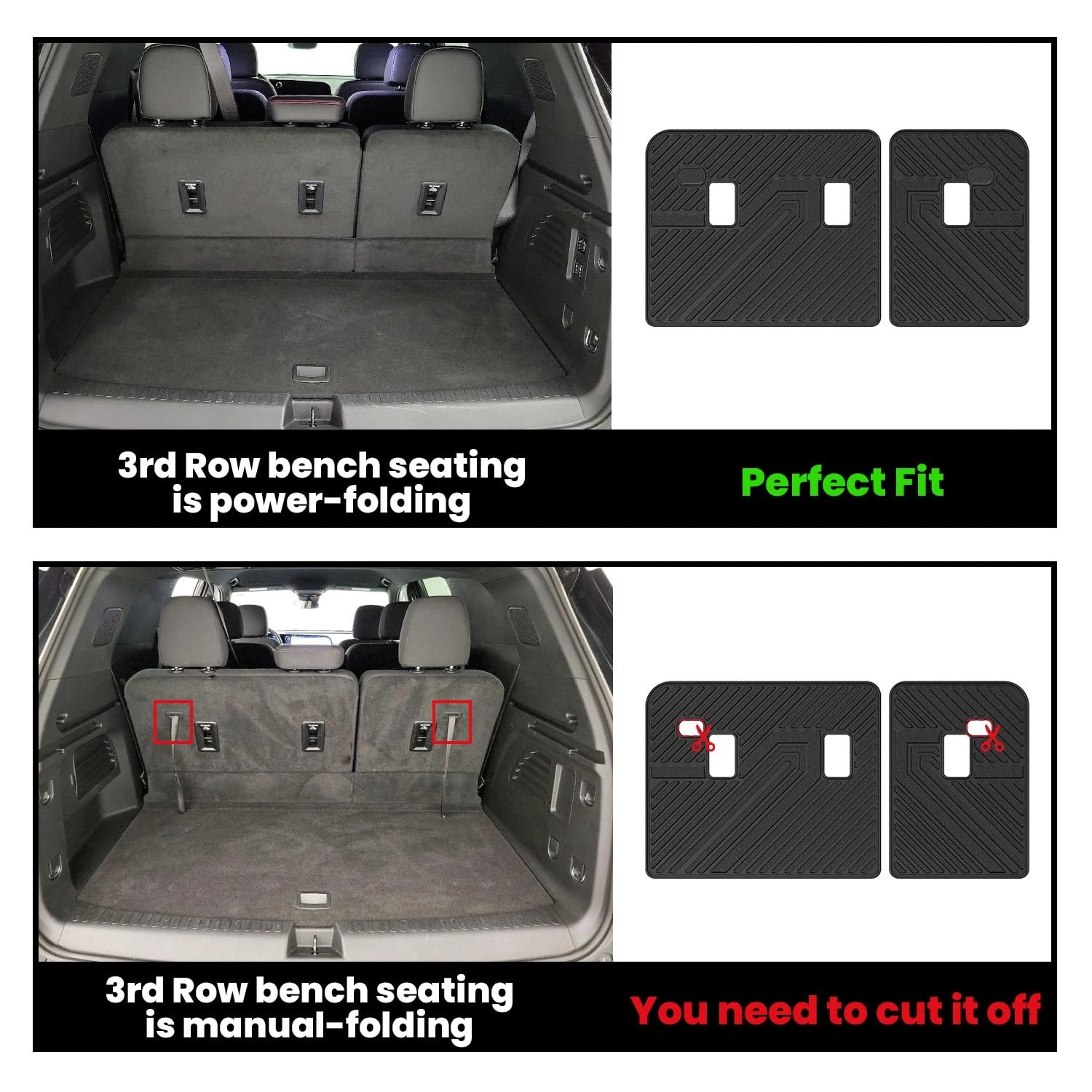 Floor Mats & Cargo Liner with Backrest Mat - Chevy Traverse 2024-2026 GMC Acadia 2024-2026 Buick Enclave 2025-2026 Only 7 Seats