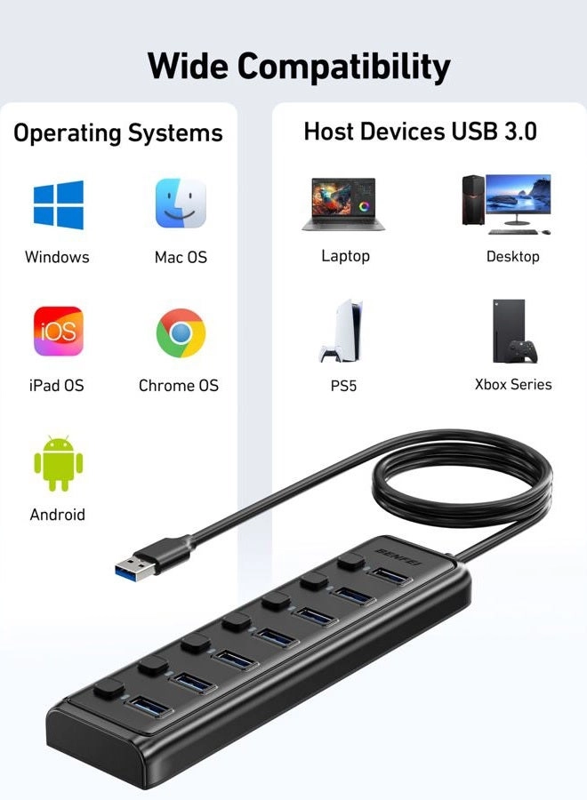 USB 3.0 Hub - 7-Port 3.3ft Cable