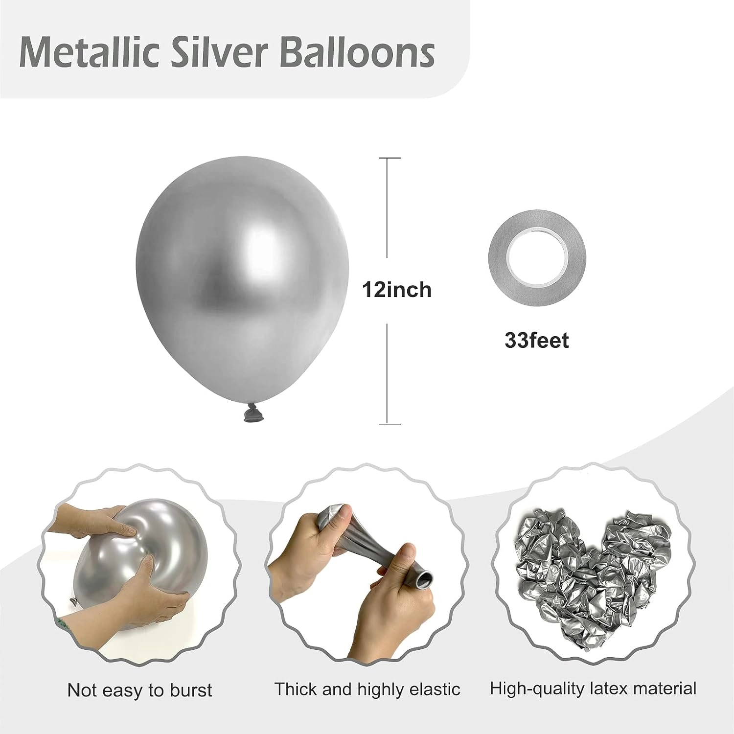 Metallic Silver Balloons - 100 Pack Birthday