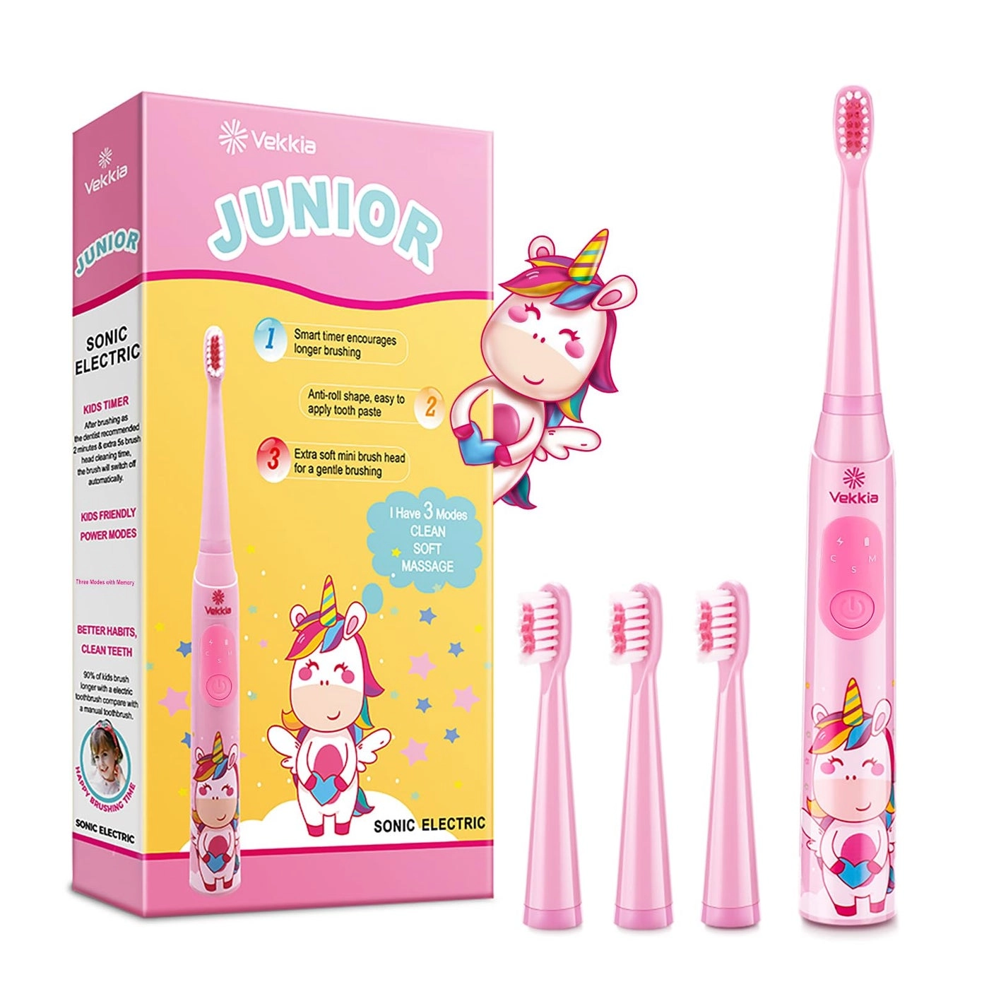 Sonic Rechargeable Kids Electric Toothbrush - 3 Modes 24000 Strokes IPX7 Waterproof