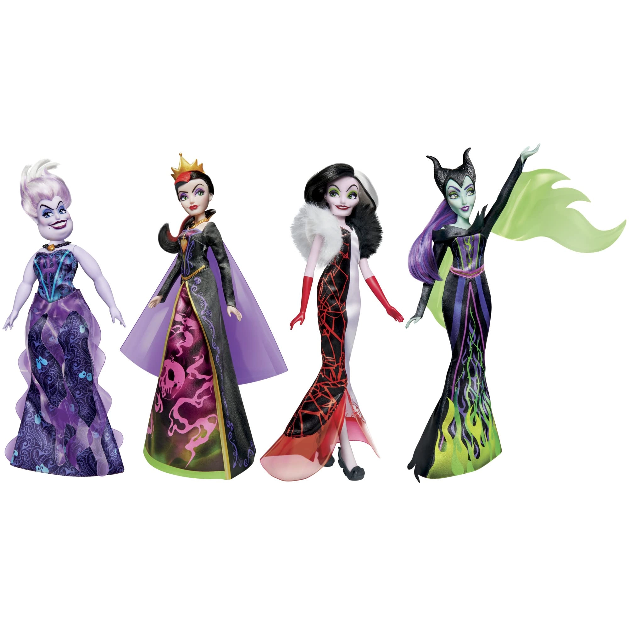 Cruella De Vil Fashion Doll - 11-inch + Evil Queen Fashion Doll + Maleficent Fashion Doll + Ursula Fashion Doll Ages 5+