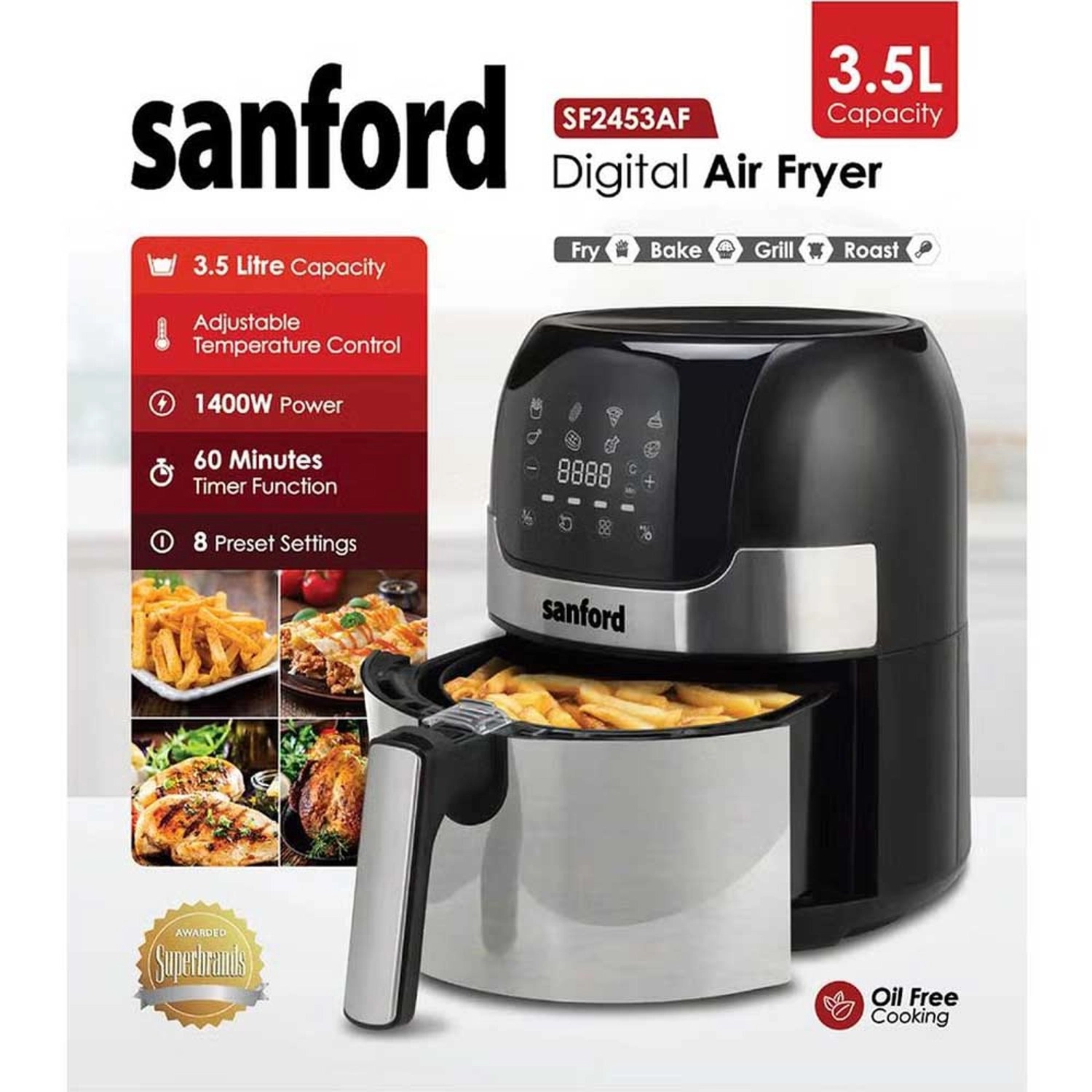 Airfryer SF2453AF BS - Digital Display, 8 Preset Settings