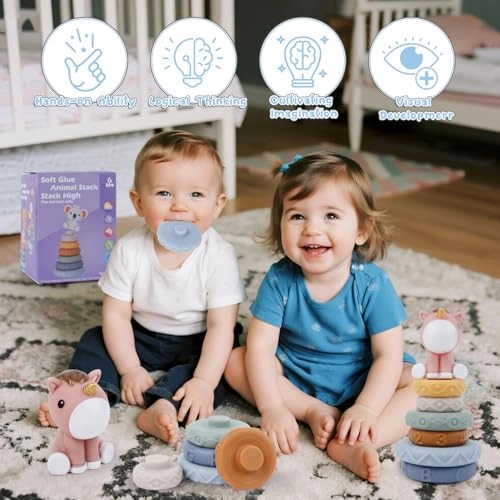 Unicorn Stacking Rings - 0-6 Months 7 pieces