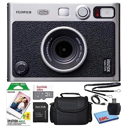 INSTAX Mini EVO - 2.4" x 1.8" + Instax Film - 20 Sheets + Custom Case + Album - MiniMate 96 slot + micro memory card - 32GB