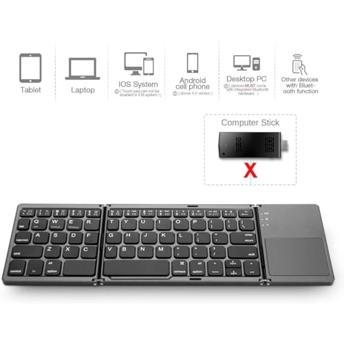 Foldable Bluetooth Wireless Keyboard - Trackpad Rechargeable