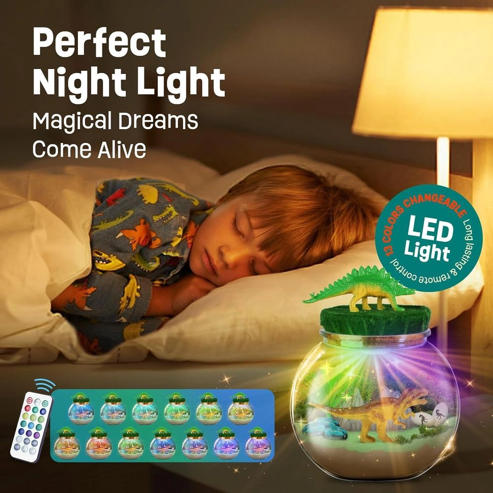 DIY Terrarium Craft Kit - 13-colored LED night light six dinosaurs