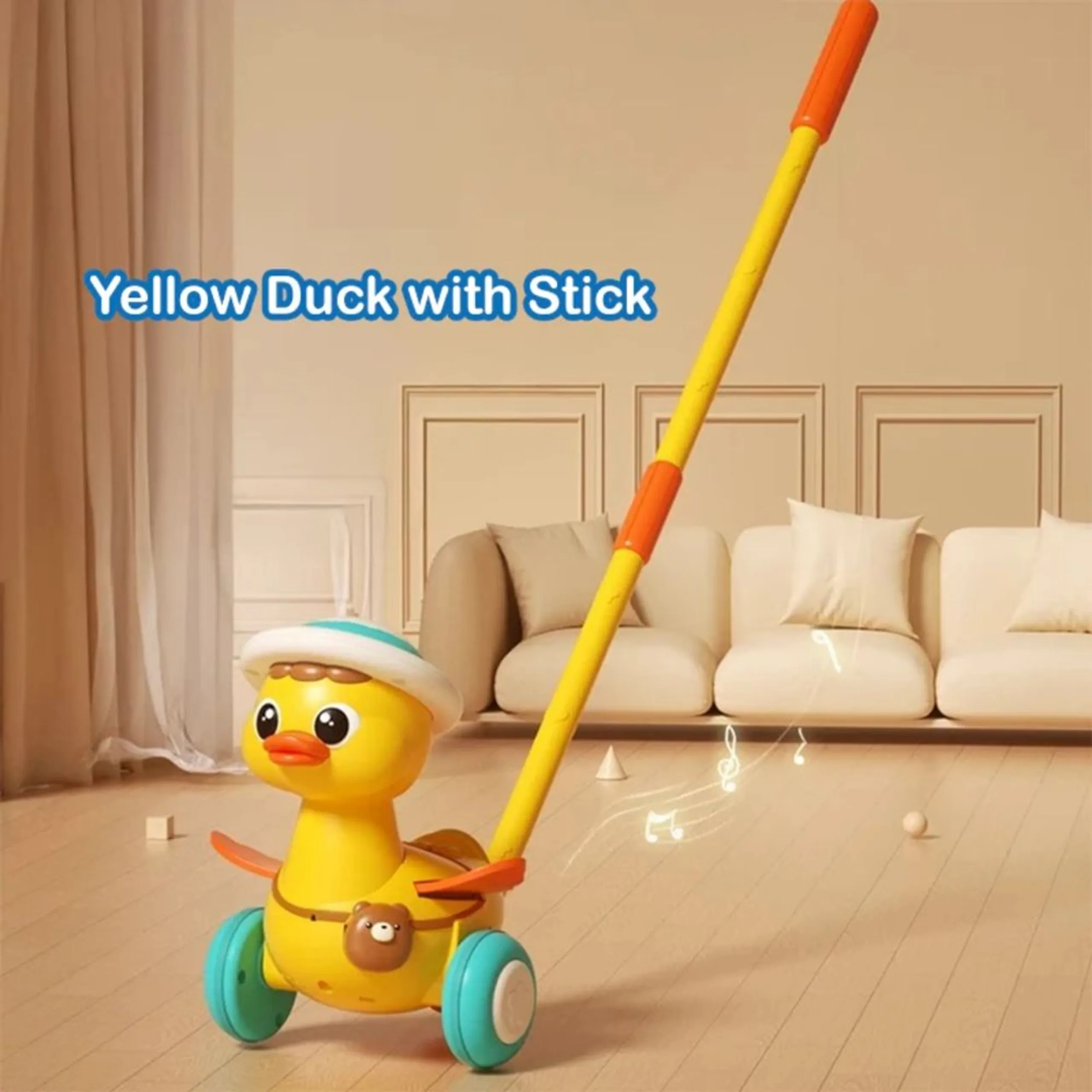 Duck Push Walking Toy - With Stick Yellow