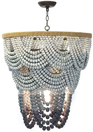 8-Lights Wood Beaded Chandelier - E14 Birch Wood