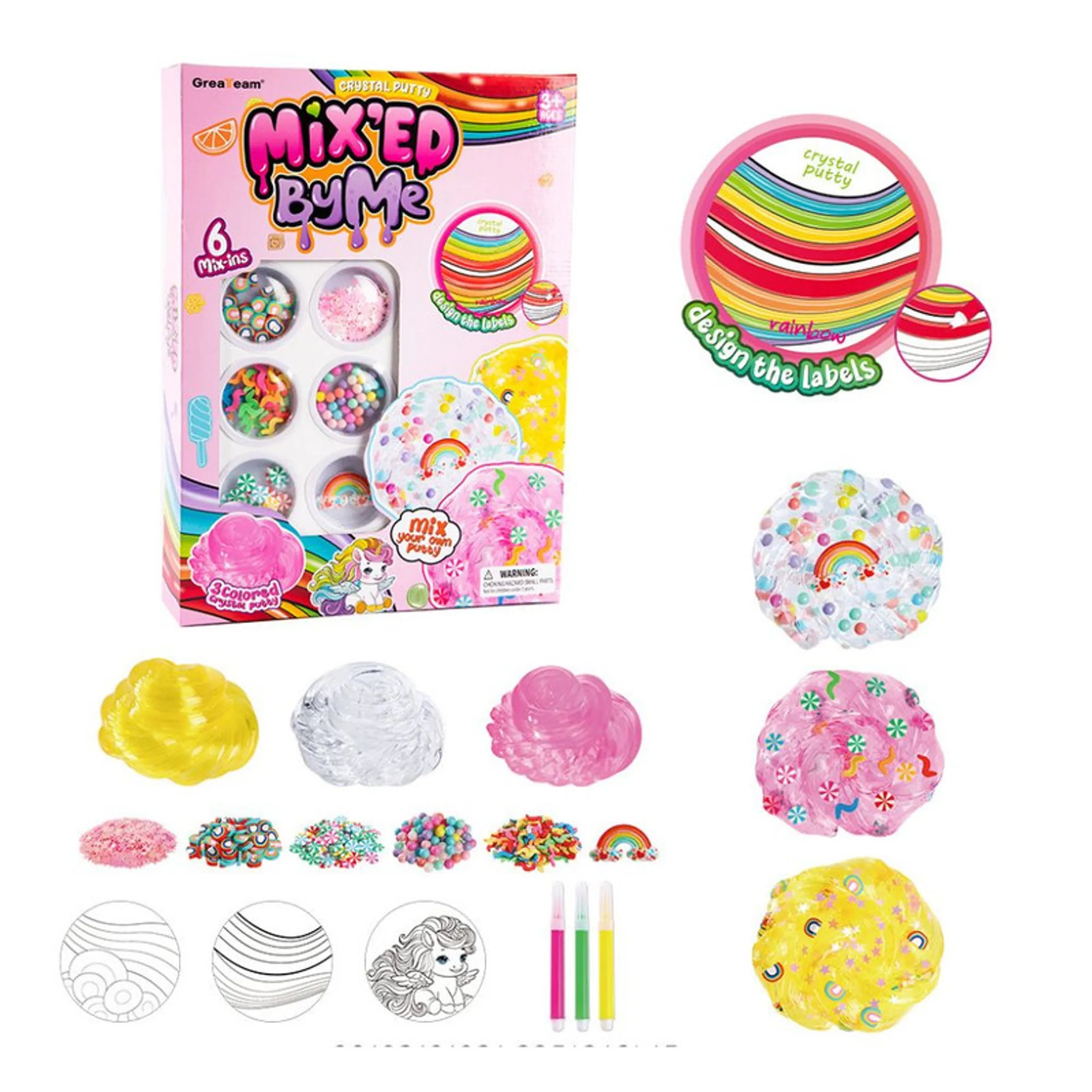 GreaTeam Mixed By Me Crystal Putty Unicorn DIY Slime Kit Sensory - 3 years+