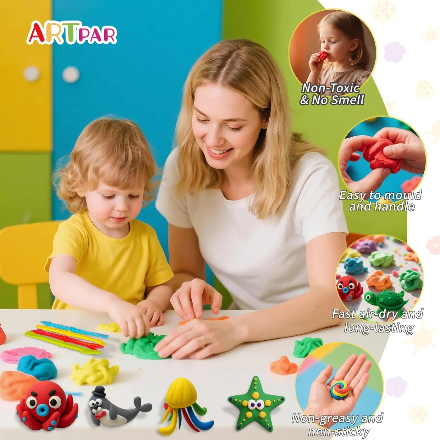 Air-Dry Clay Kit - Non-Sticky Ultra-Light 12pcs.