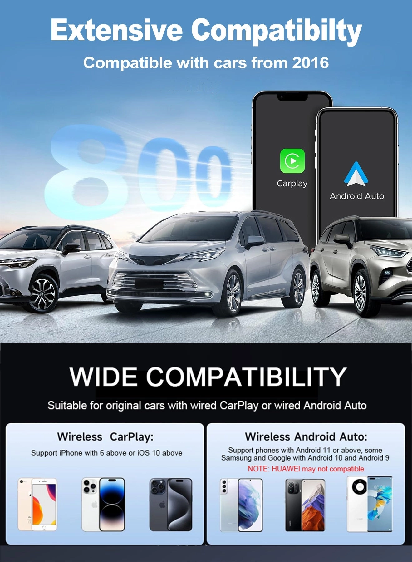 Wireless CarPlay & Android Auto Adapter - 2-in-1 Plug & Play Dual-Band