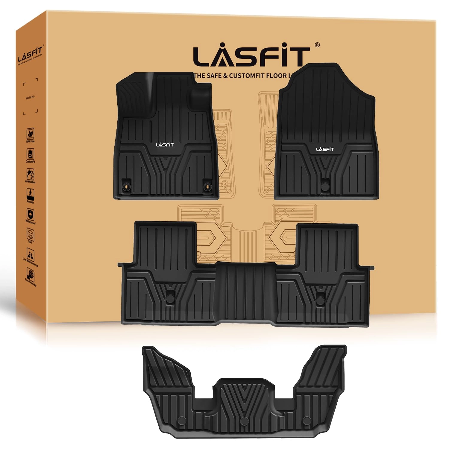 LASFIT Floor Mats for Honda Pilot - 2023 2024 2025 2026 1st & 2nd & 3rd Row