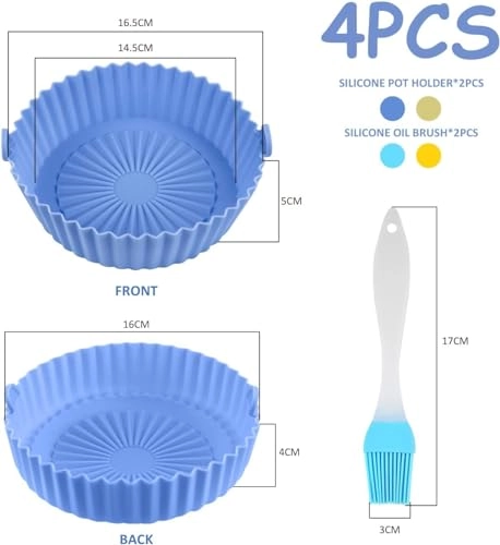 Air Fryer Silicone Pot + Silicone Brush + Reusable Non-Stick Round Air Fryer Basket + Fryer Liner Insulating Pad