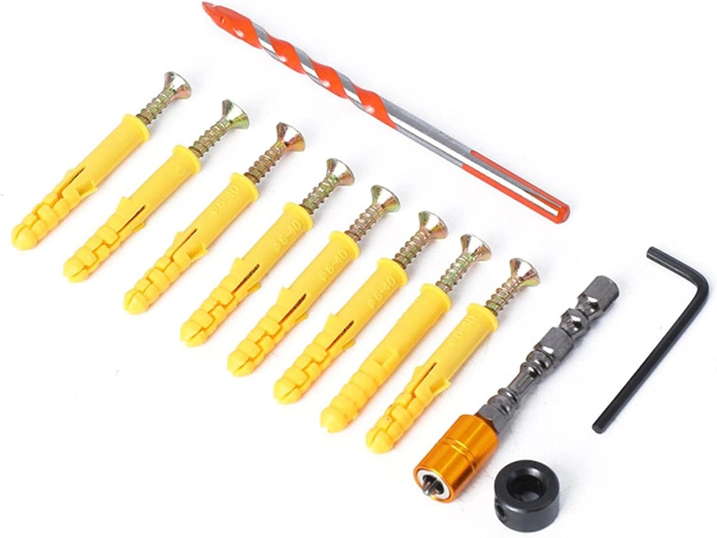 Self Tapping Screws + Triangle Drill Bit - 101mm + Limit Ring + Allen Wrench + Bit + Expansion Bolt - 39.5mm