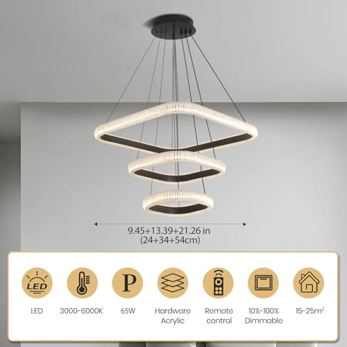 Square LED Chandelier - 3000K-6000K Dimmable