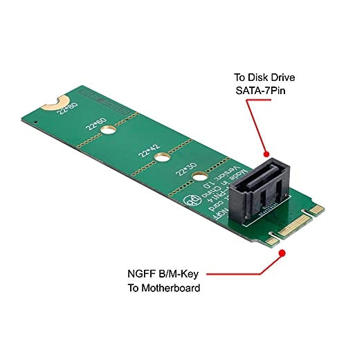 NGFF B/M-Key M.2 to Vertical SATA 7pin PCBA Extension Adapter - SATA 3.0 Gb/s