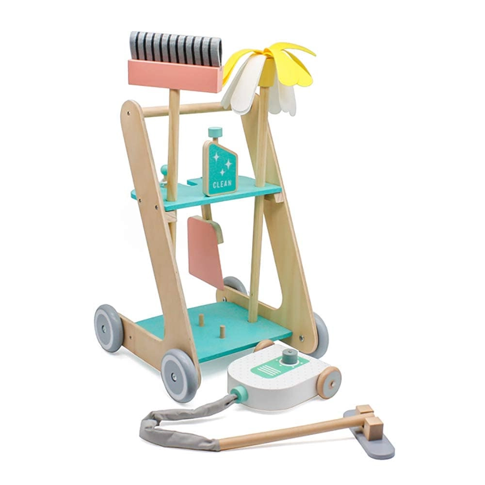 london-kate Kids Wooden Play Pretend Cleaning Kit - Cleaning cart Pretend Vacuum Broom