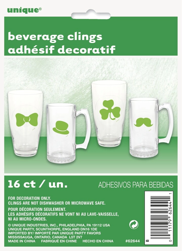 Party Zone St. Pats Beverage Glass Clings - 16 pcs