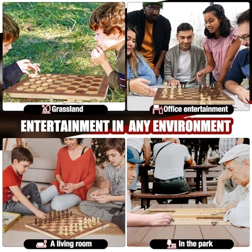 Chess Checkers Backgammon 3-in-1 - Wooden Folding