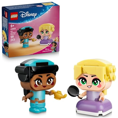 Disney Princess Mini Jasmine & Rapunzel Figures (43303) - 2 Mini Dolls Magic Lamp & Frying Pan