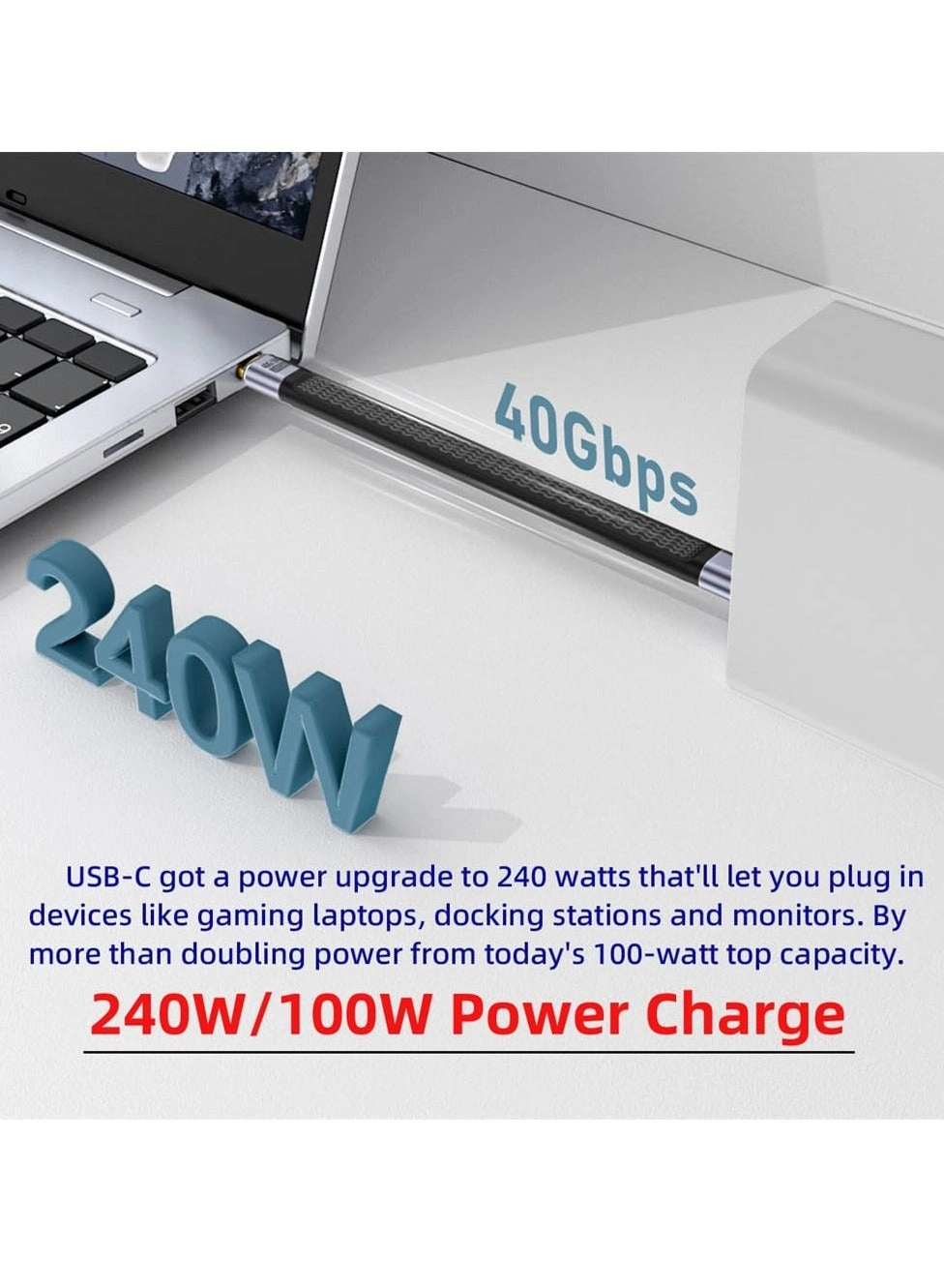 Charge Cable 240W USB-C to USB-C 0.1m Flat
