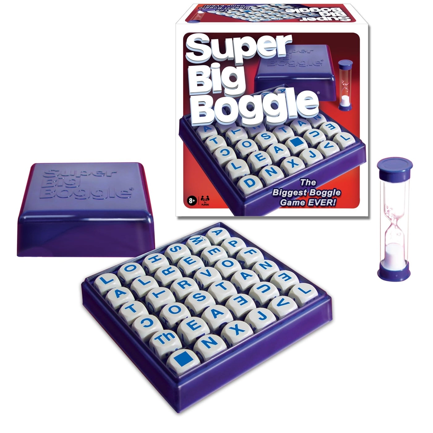 Super Big Boggle - 6x6 Grid 36 Letter Cubes 4 Minute Sand Timer
