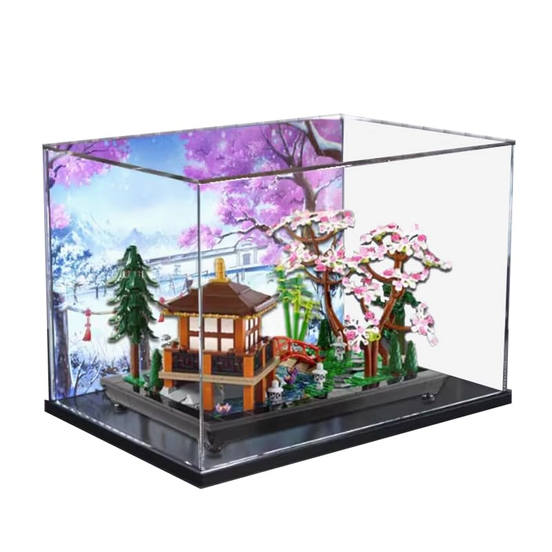 HCAEIOFJ Display Case (10315) - Clear Acrylic 40x25x25cm Black Bottom+background