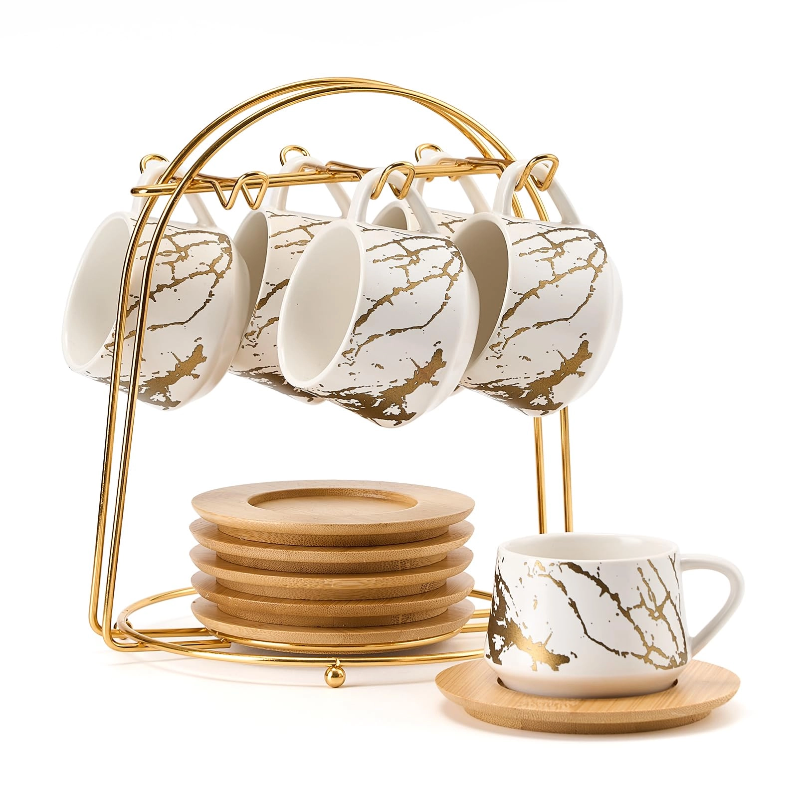 Luka Espresso Cups with Saucers and Metal Stand - 6 pcs - 130 ml