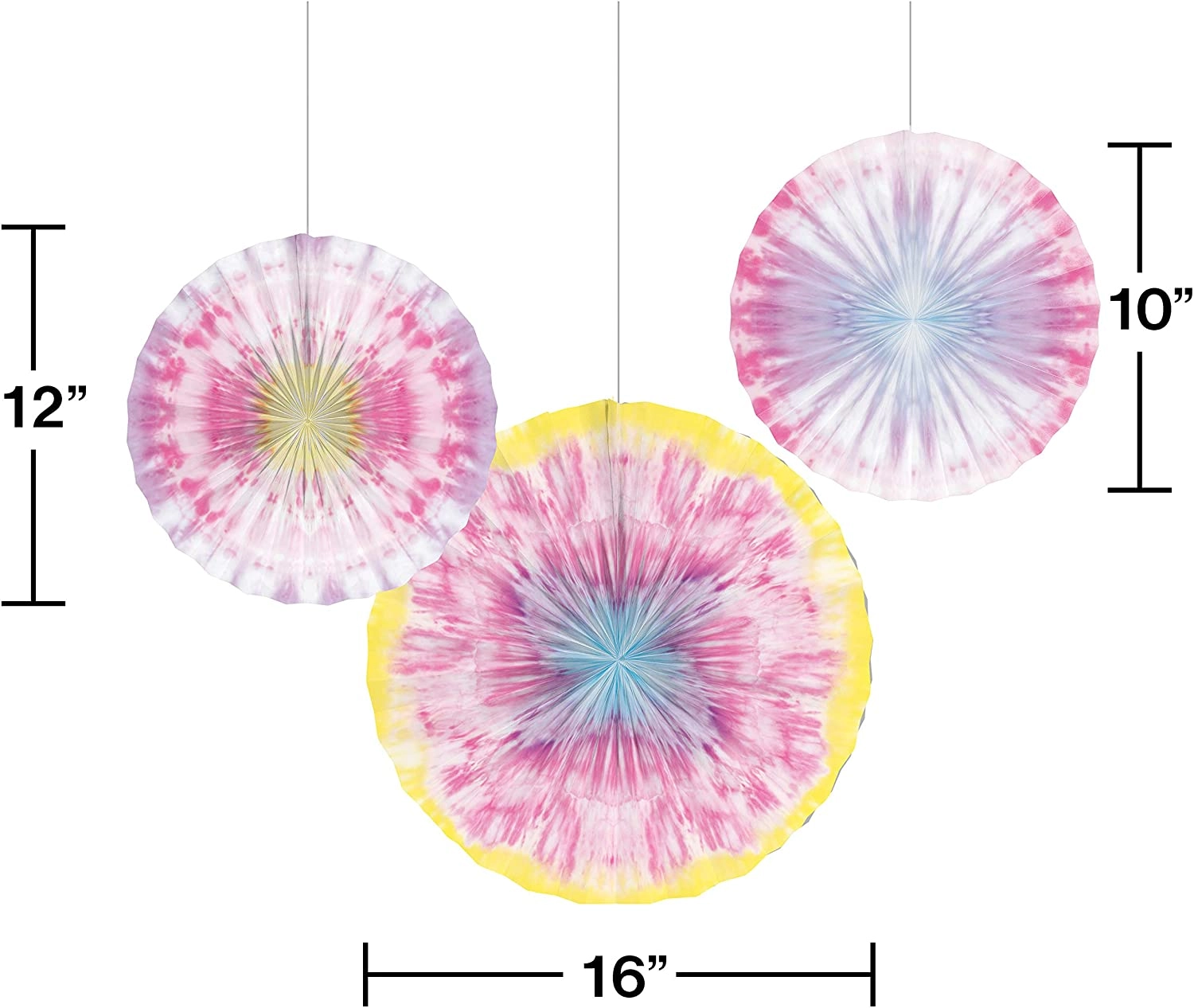 Tie Dye Party Paper Fans - 6-Pieces