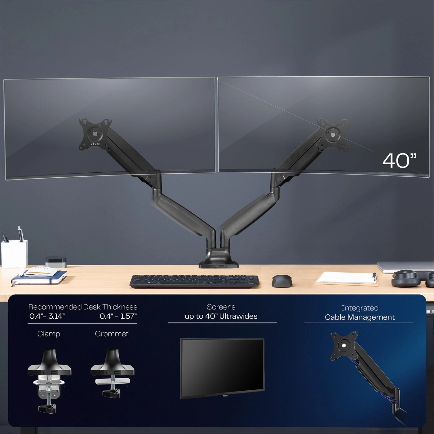 Dual Monitor Arm - Dual 40 inches 100x100