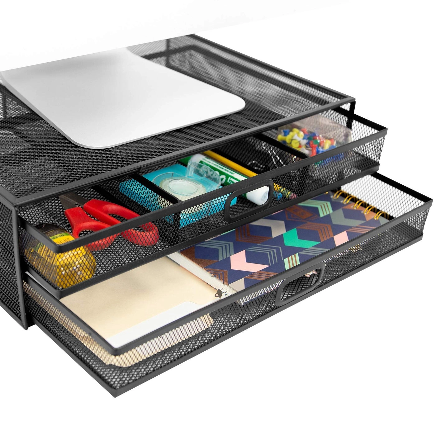 Mount-It! Computer Monitor Stand - With Drawers Metal Mesh Riser