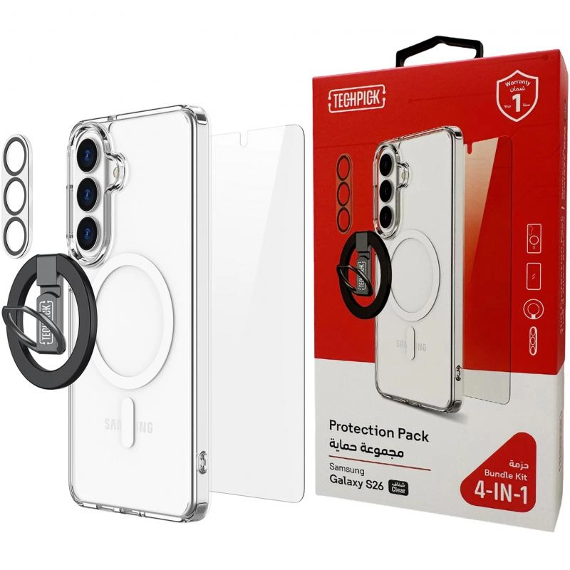 Hard Case + Tempered Glass + Camera Lens Protector + Magnetic Stand Smartphone Case Bundle with MagSafe for Samsung Galaxy S25 Ultra