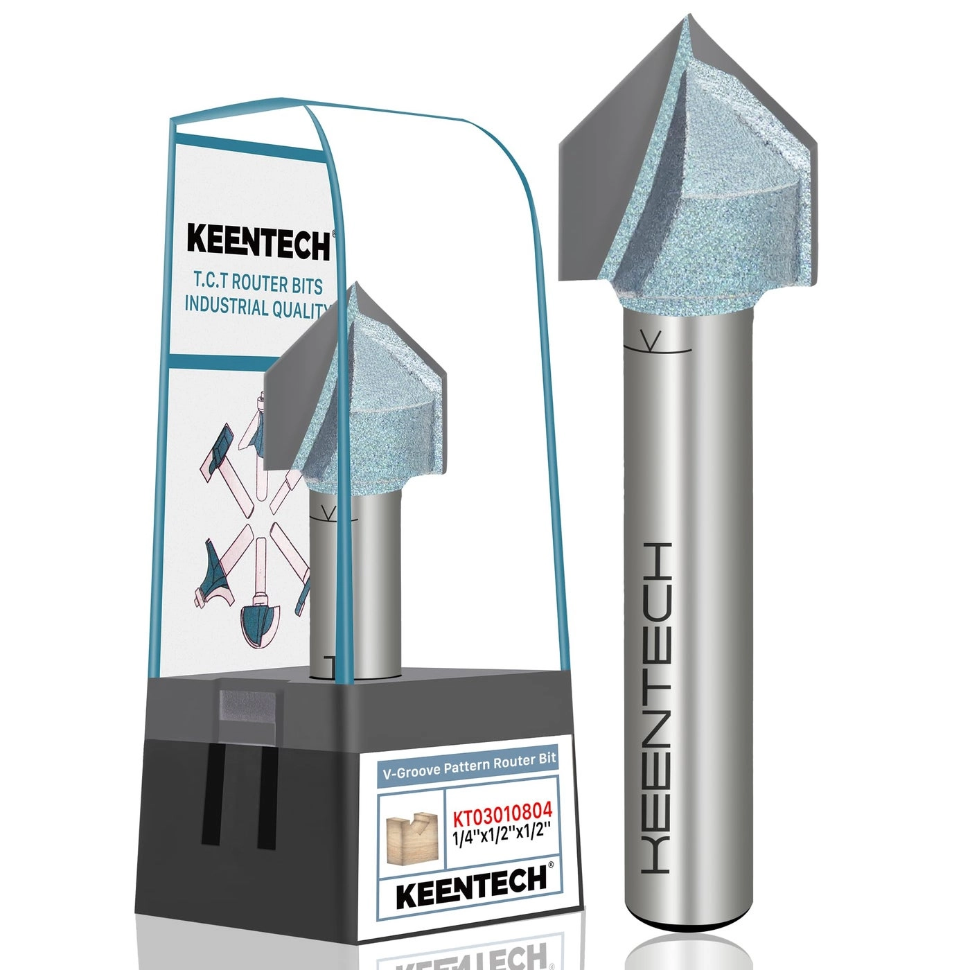 KEENTECH 90-Degree V-Groove Router Bit - 1/2" 1/4"